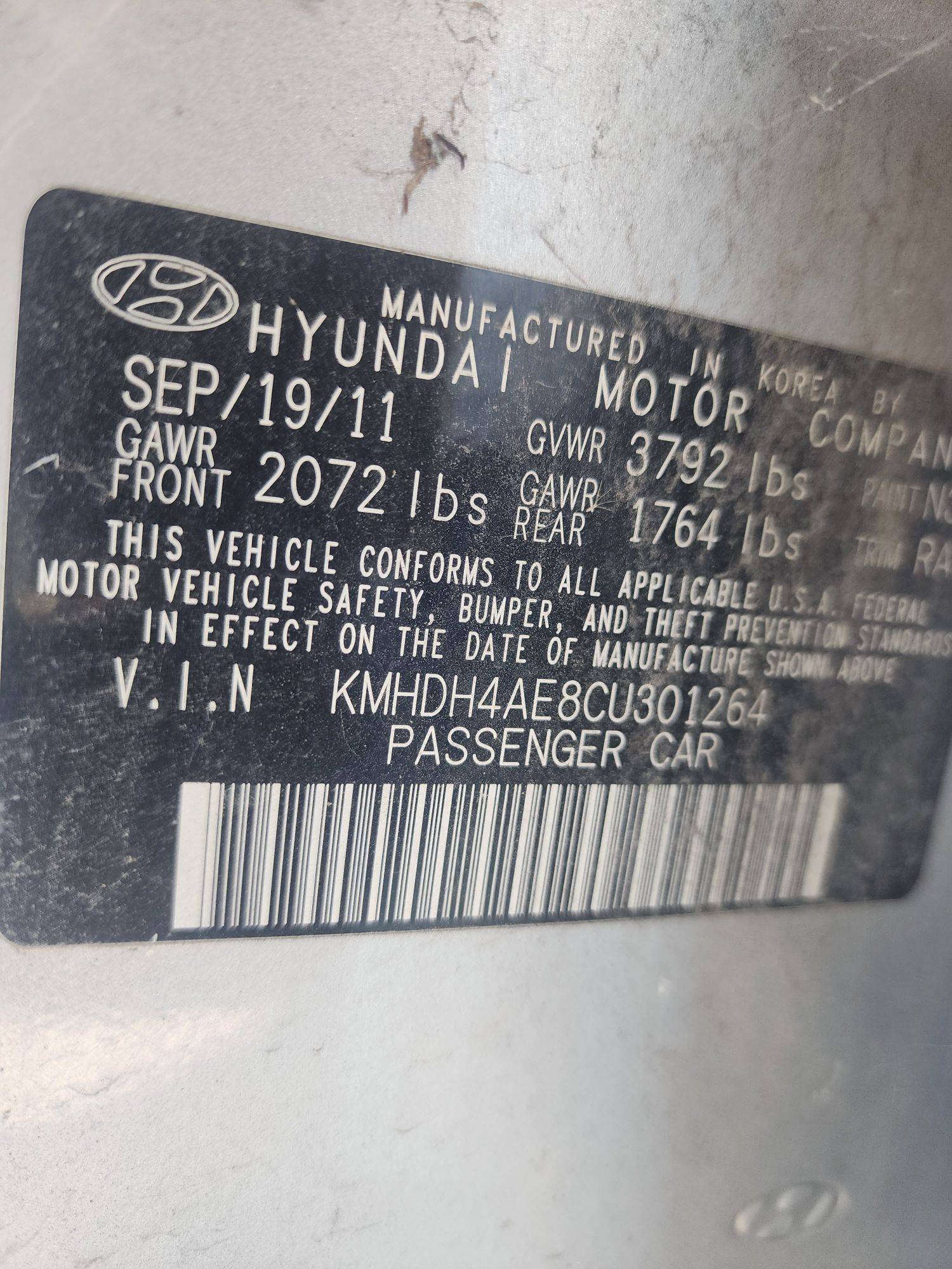 2012 HYUNDAI ELANTRA — 173165 Miles — Lot 64429503 - Marhaba Auctions Used Cars - Image 3