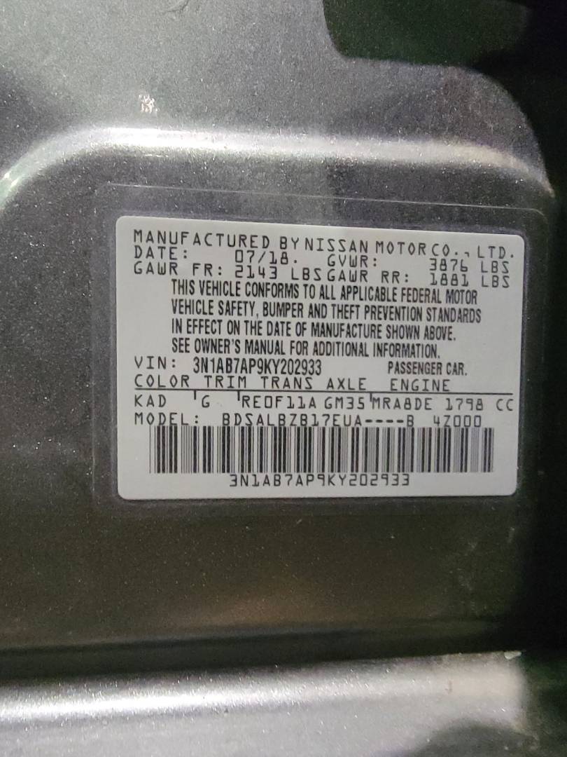 2019 NISSAN SENTRA — 207320 Miles — Lot 39818899 — Souq - Marhaba Auctions Used Cars - Image 9