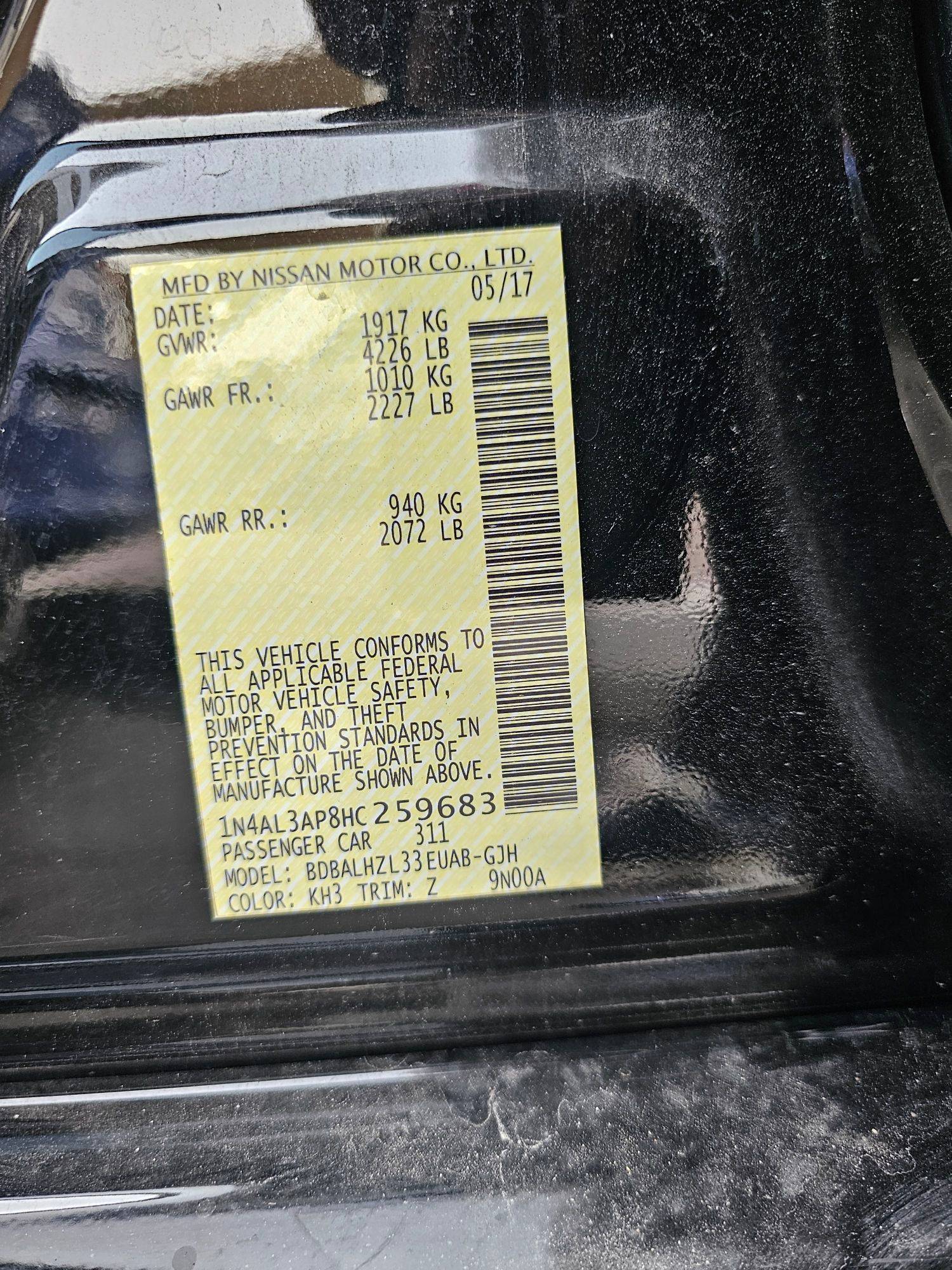 2017 NISSAN ALTIMA — 140689 Miles — Lot P8HC259683 — Souq - Marhaba Auctions Used Cars - Image 9