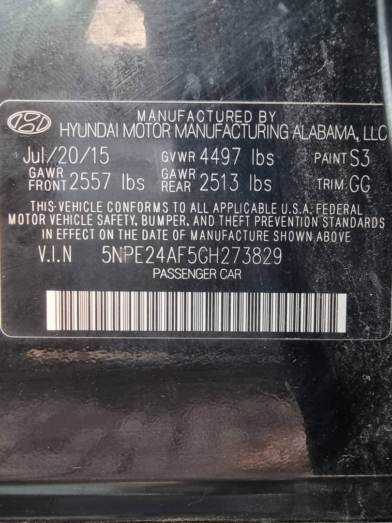 2016 HYUNDAI SONATA — 138545 Miles — Lot 125487 — Souq - Marhaba Auctions Used Cars - Image 9