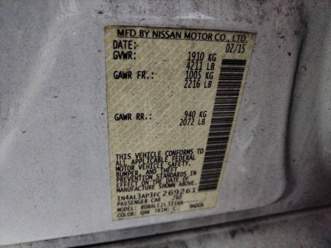 2015 NISSAN ALTIMA — 133540 Miles — Lot C269261 - Marhaba Auctions Used Cars - Image 3