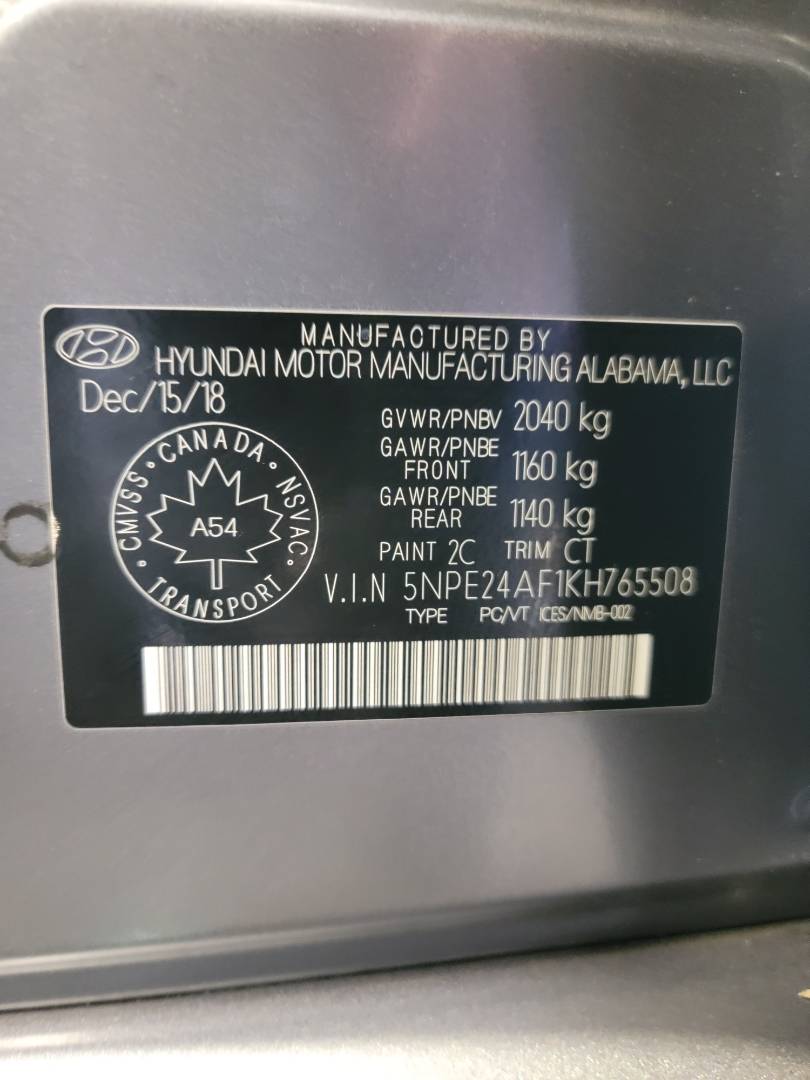 2019 HYUNDAI SONATA — 168882 KM — Lot KH765508 — Main - Marhaba Auctions Used Cars - Image 10