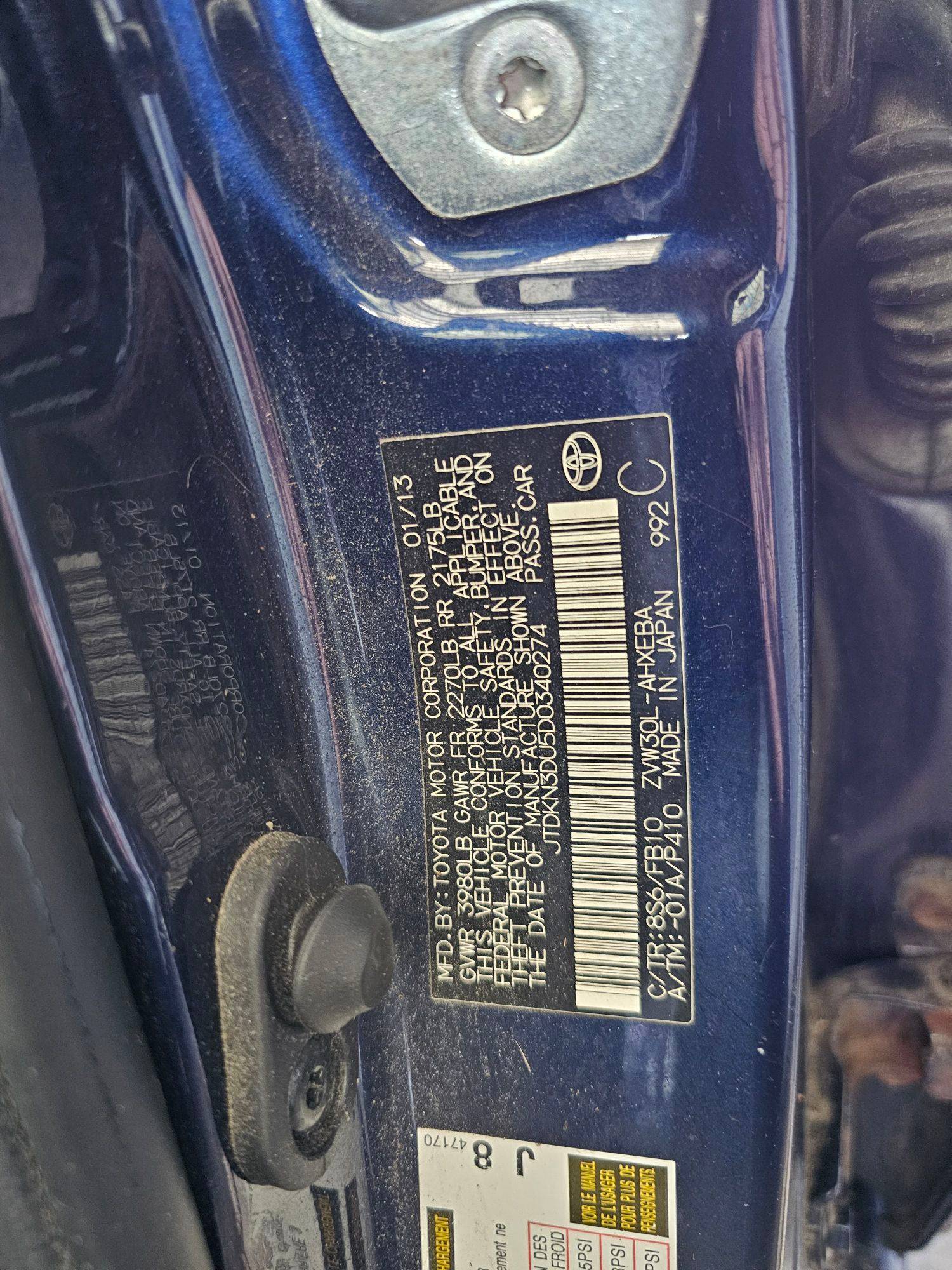 2013 TOYOTA PRIUS — 249350 Miles — Lot U5D0340274 — Souq - Marhaba Auctions Used Cars - Image 9