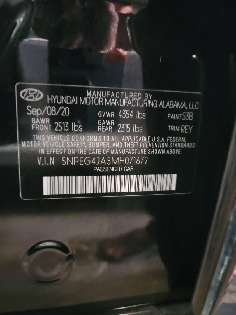 2021 HYUNDAI SONATA — 87027 Miles — Lot 071672 — Main - Marhaba Auctions Used Cars - Image 10