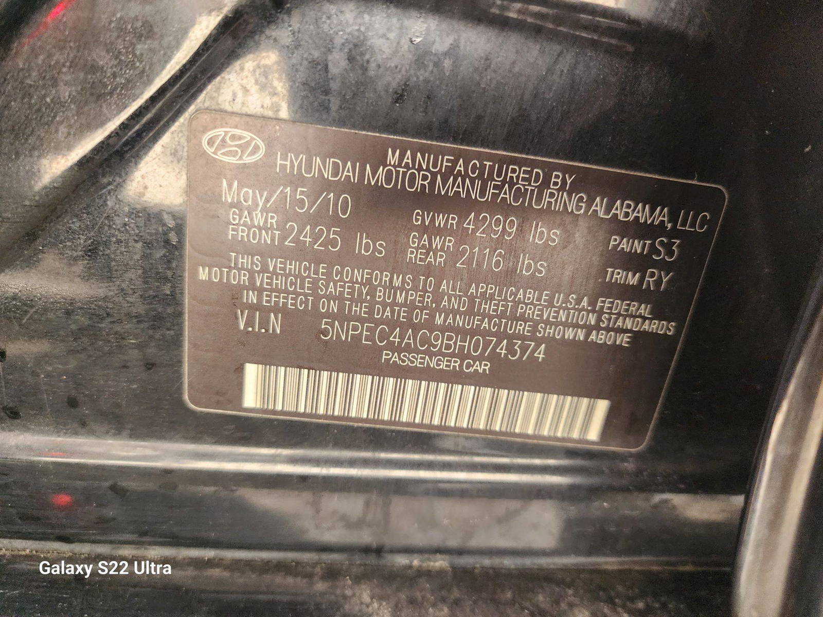 2011 HYUNDAI SONATA — 280419 Miles — Lot 43204594 - Marhaba Auctions Used Cars - Image 10
