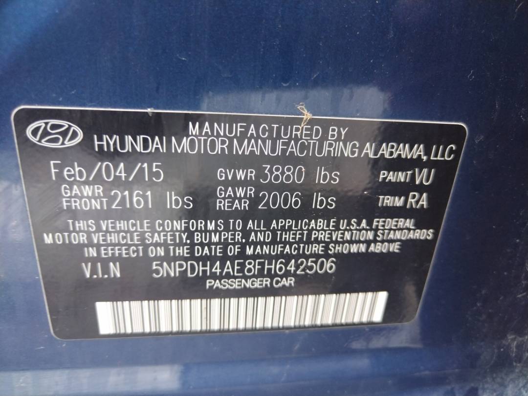 2015 HYUNDAI ELANTRA — 158667 Miles — Lot 37502759 - Marhaba Auctions Used Cars - Image 4