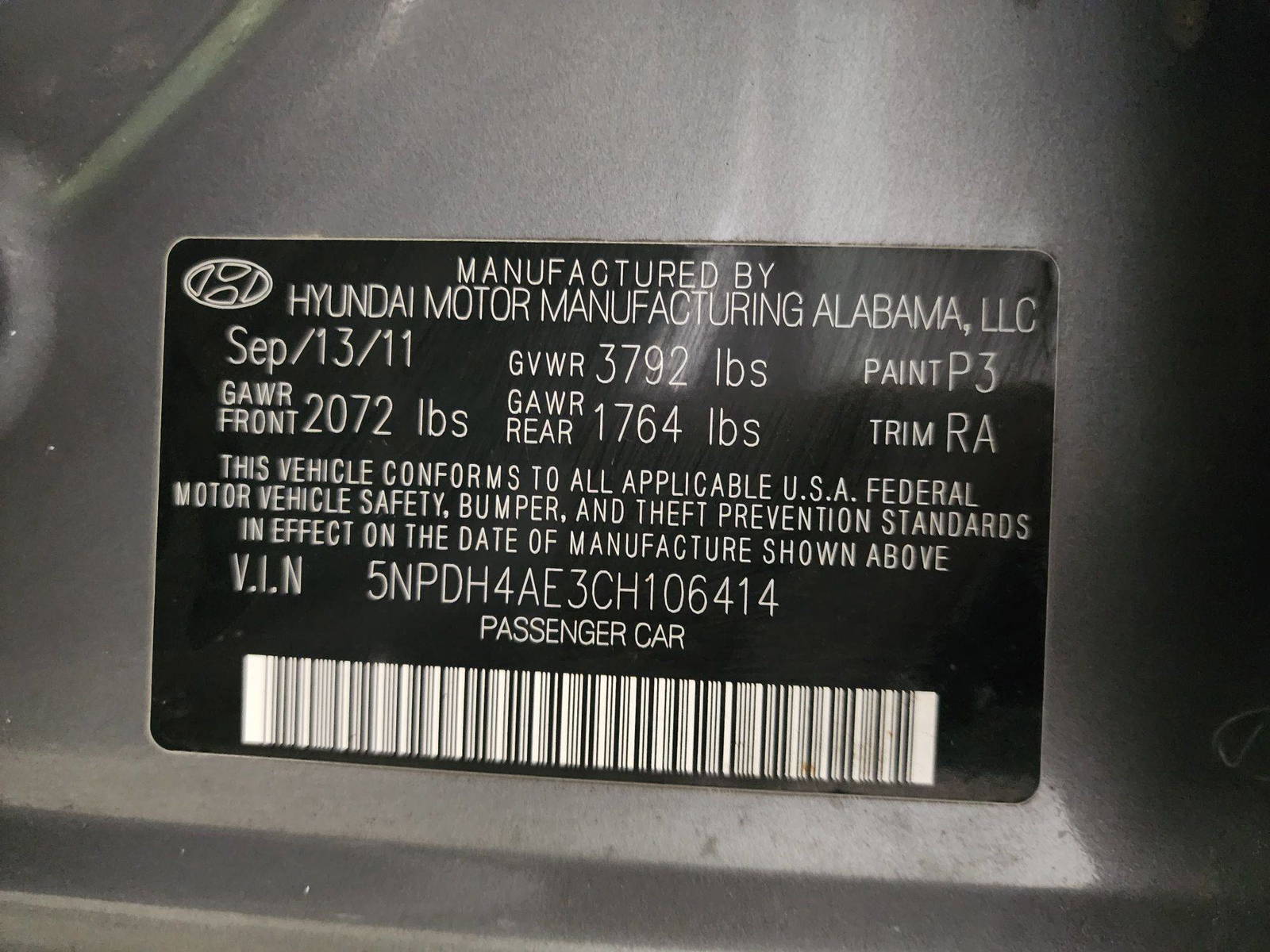 2012 HYUNDAI ELANTRA — 146649 Miles — Lot 106414 — Al Quoz - Marhaba Auctions Used Cars - Image 11