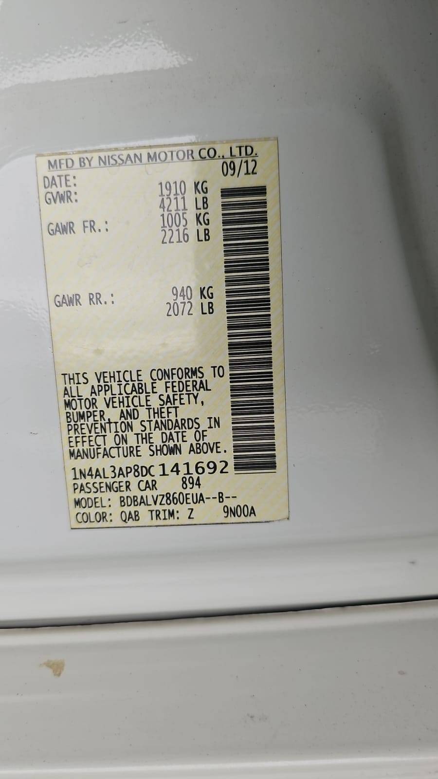2013 NISSAN ALTIMA — 182071 Miles — Lot P8DC141692 — Souq - Marhaba Auctions Used Cars - Image 10