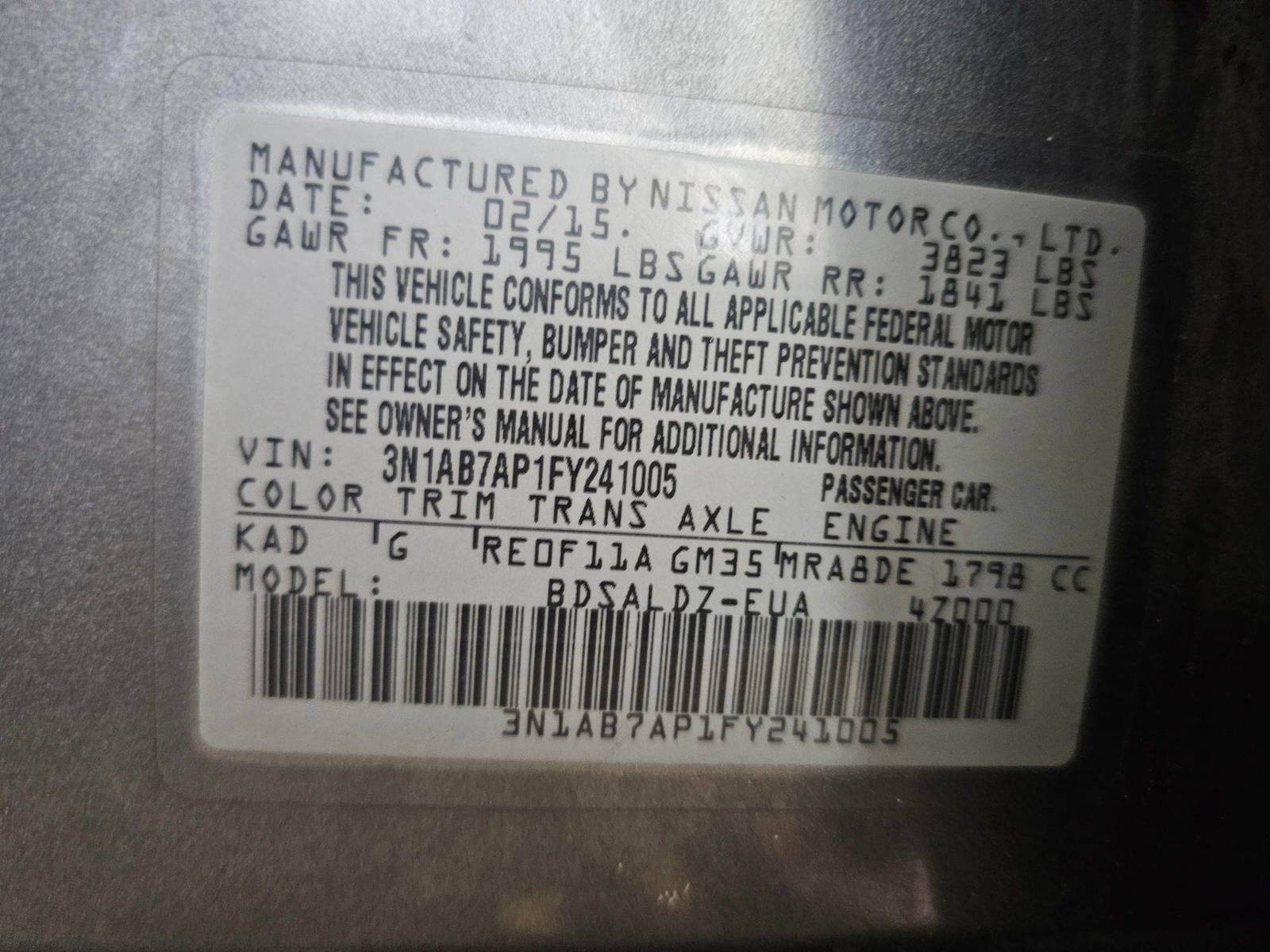 2015 NISSAN SENTRA — 183020 Miles — Lot Y241005 — Main - Marhaba Auctions Used Cars - Image 10