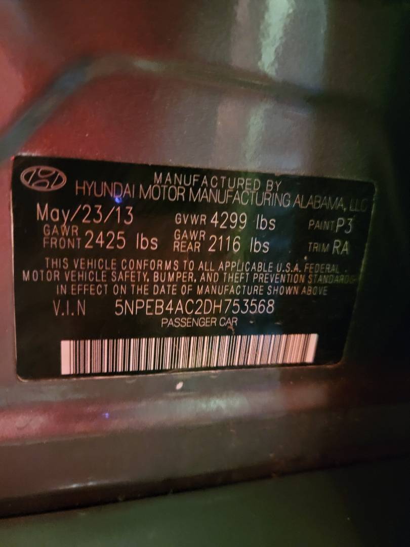 2013 HYUNDAI SONATA — 161439 Miles — Lot DH753568 — Main - Marhaba Auctions Used Cars - Image 9