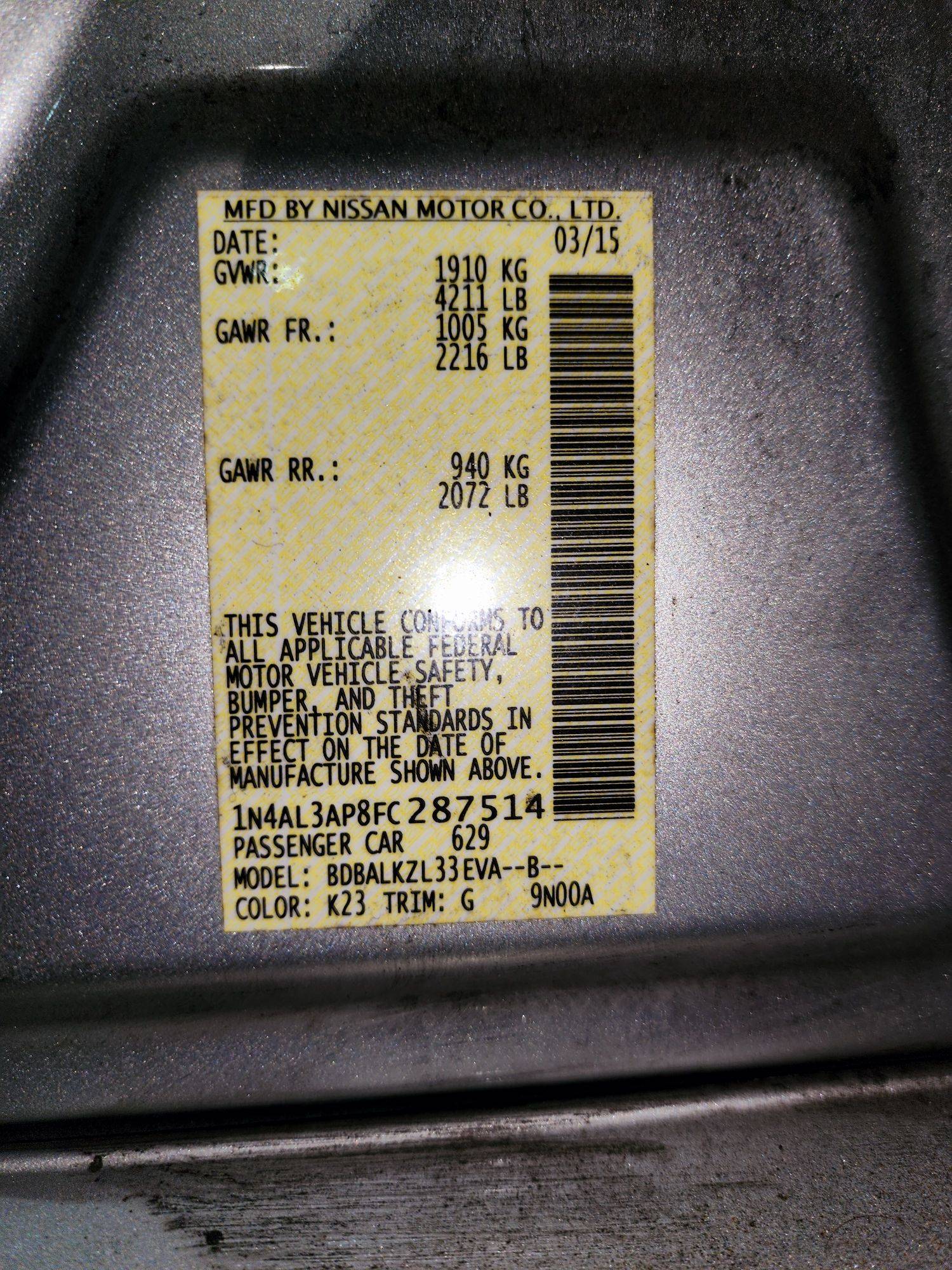 2015 NISSAN ALTIMA — 131848 Miles — Lot 40820488 — Souq - Marhaba Auctions Used Cars - Image 10