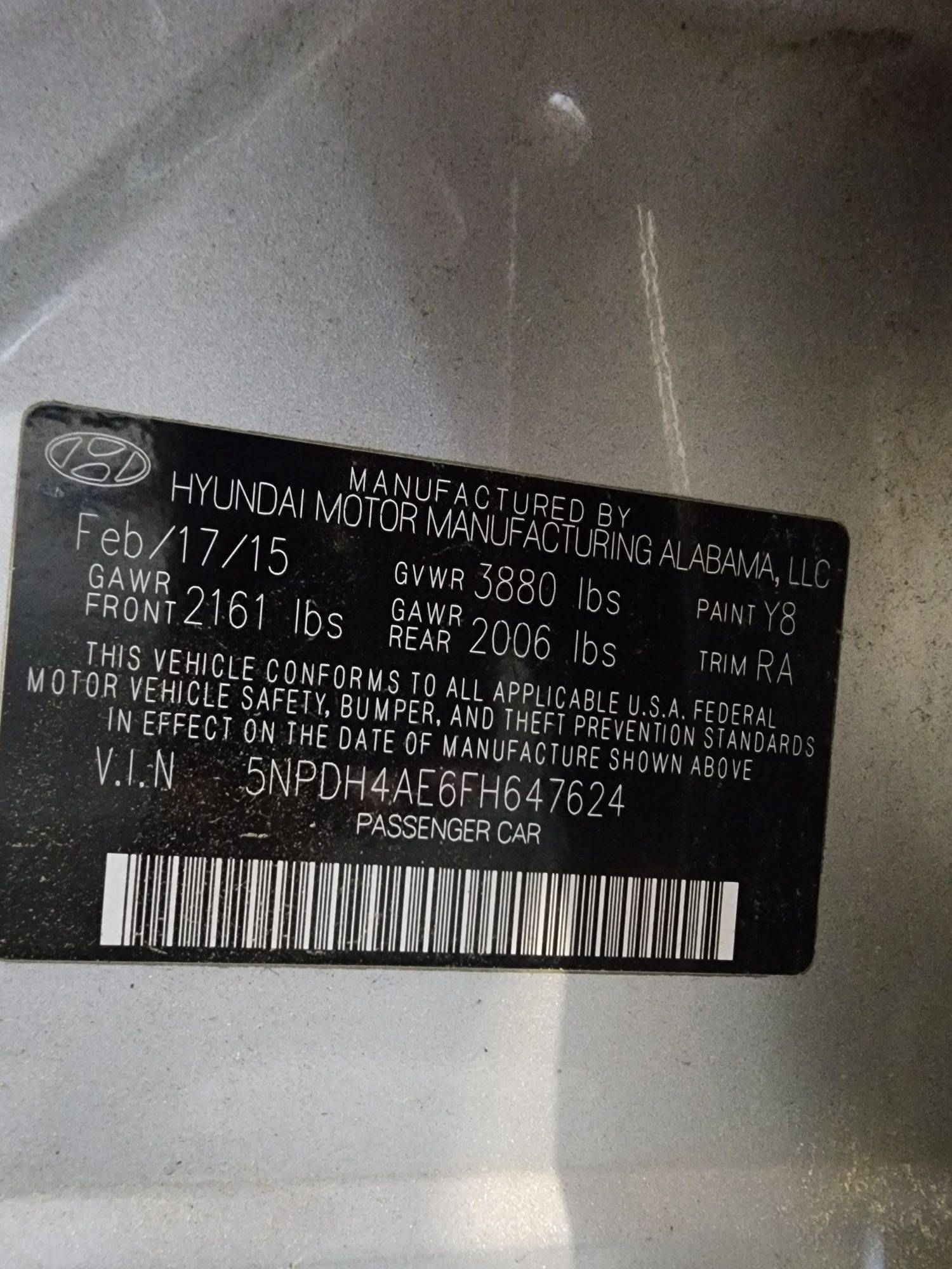 2015 HYUNDAI ELANTRA — 175931 Miles — Lot 348064 — Al Quoz - Marhaba Auctions Used Cars - Image 10