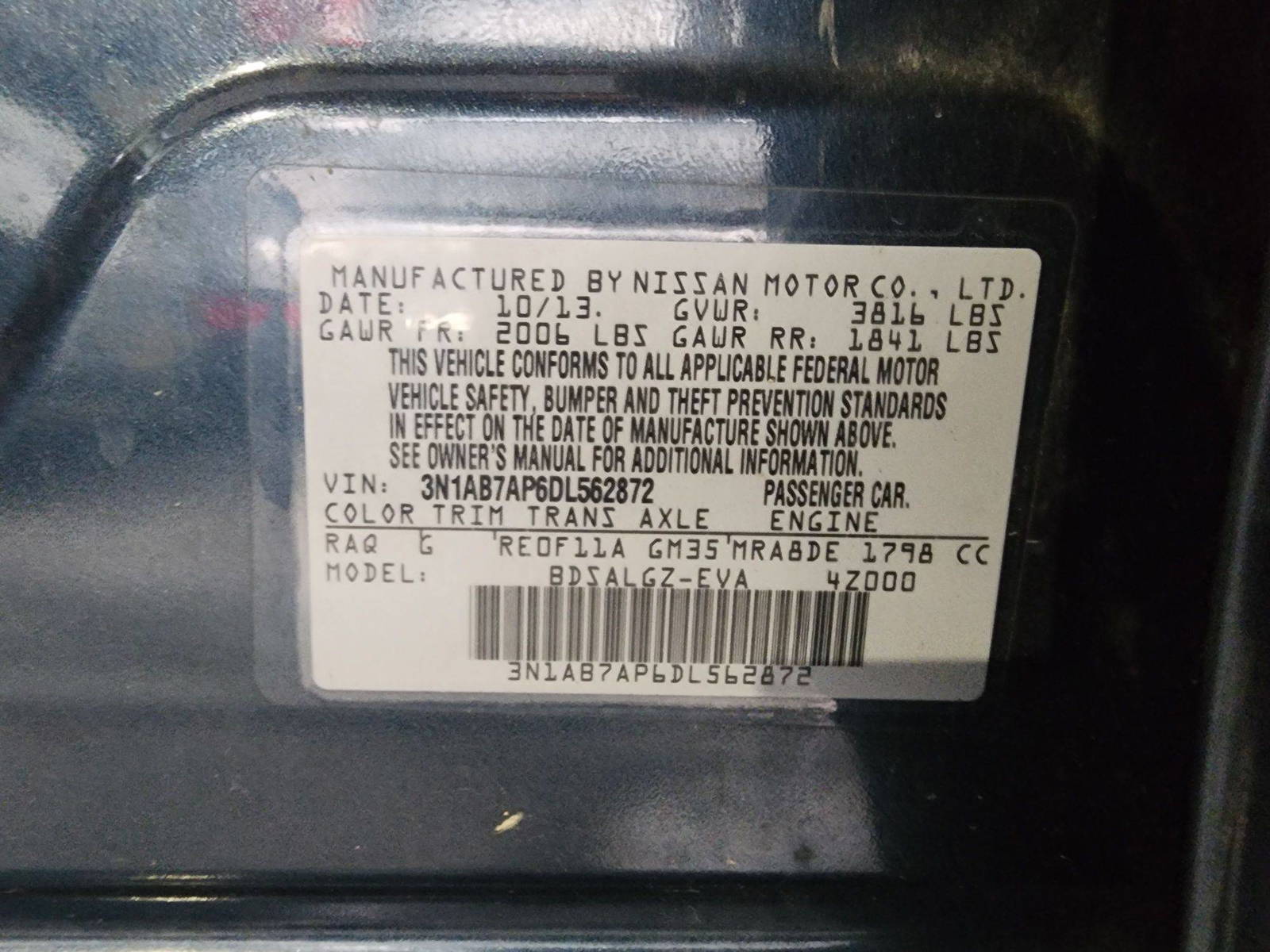 2013 NISSAN SENTRA — 112046 Miles — Lot DL562872 — Al Quoz - Marhaba Auctions Used Cars - Image 11