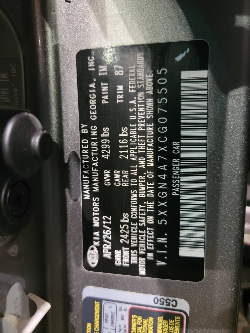 2012 KIA OPTIMA — 116014 Miles — Lot 075505 - Marhaba Auctions Used Cars - Image 9