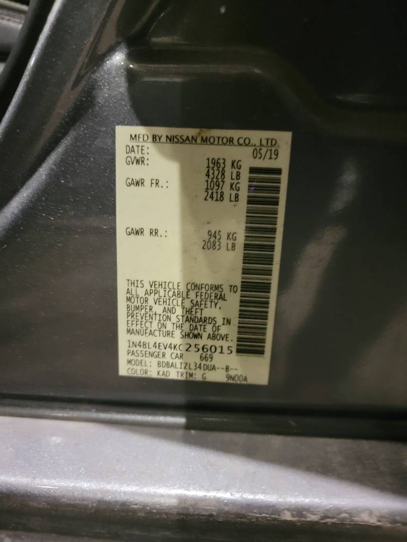 2019 NISSAN ALTIMA — 104888 Miles — Lot 56015 — Main - Marhaba Auctions Used Cars - Image 9