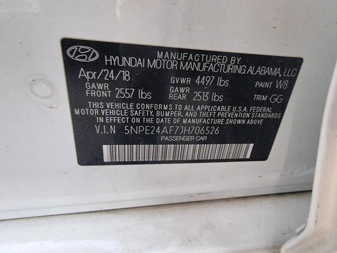 2018 HYUNDAI SONATA — 124022 Miles — Lot 706526 — Ind. 12 - Marhaba Auctions Used Cars - Image 8