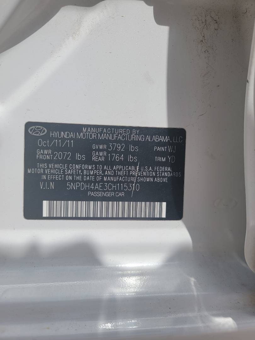 2012 HYUNDAI ELANTRA — 169152 Miles — Lot CH115310 - Marhaba Auctions Used Cars - Image 3