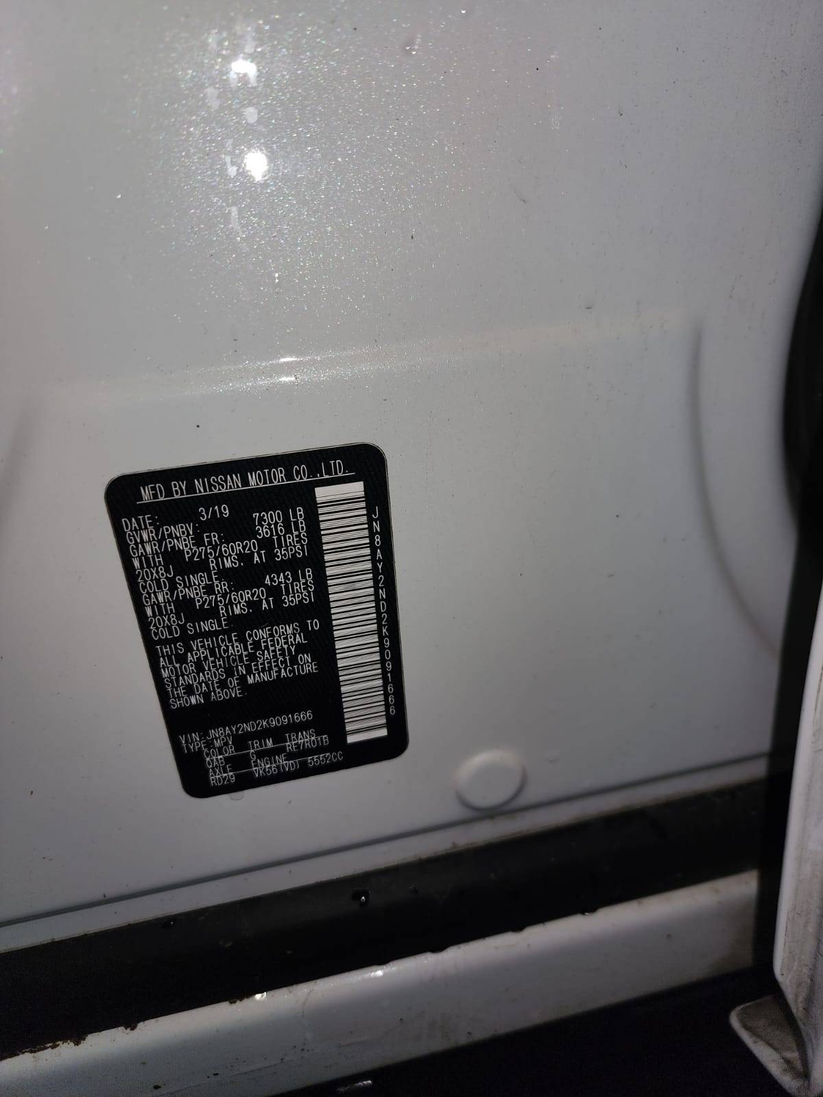 2019 NISSAN ARMADA — 130992 Miles — Lot 90457345 — Al Sajaa - Marhaba Auctions Used Cars - Image 7