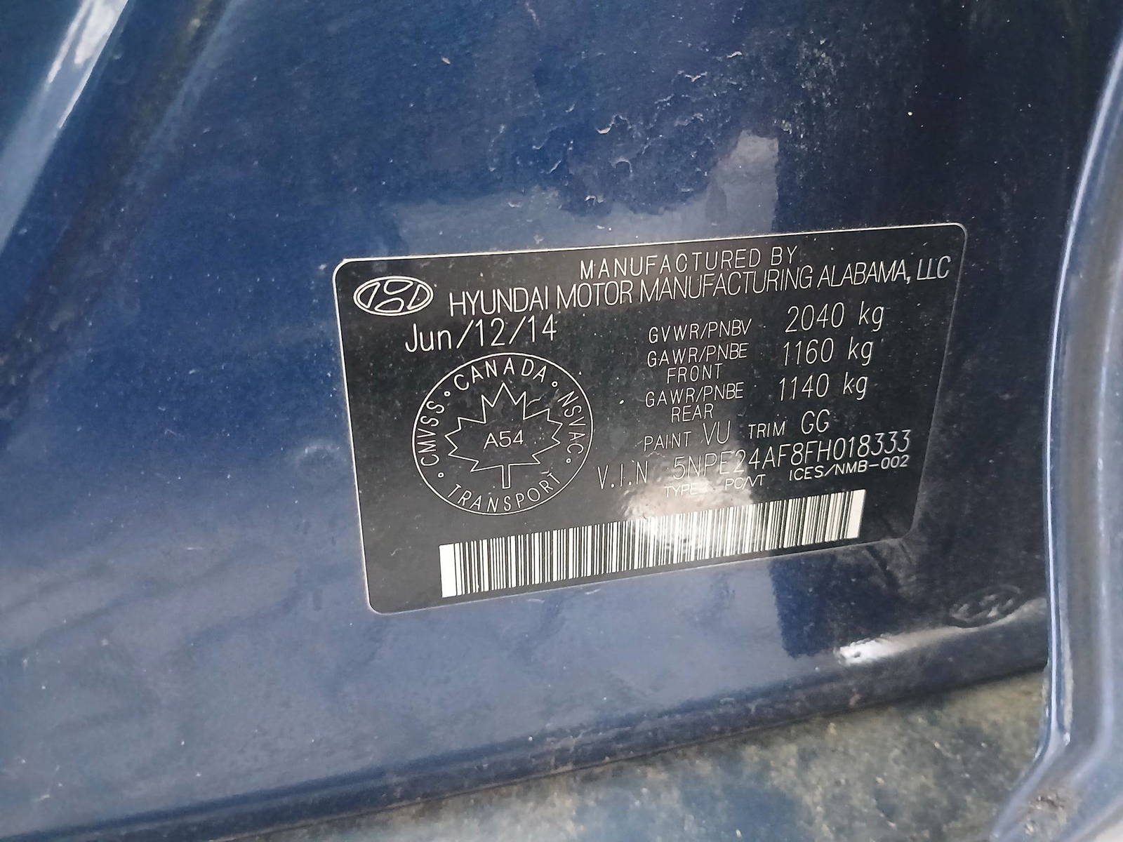 2015 HYUNDAI SONATA — 175065 KM — Lot 07831 — Souq - Marhaba Auctions Used Cars - Image 11