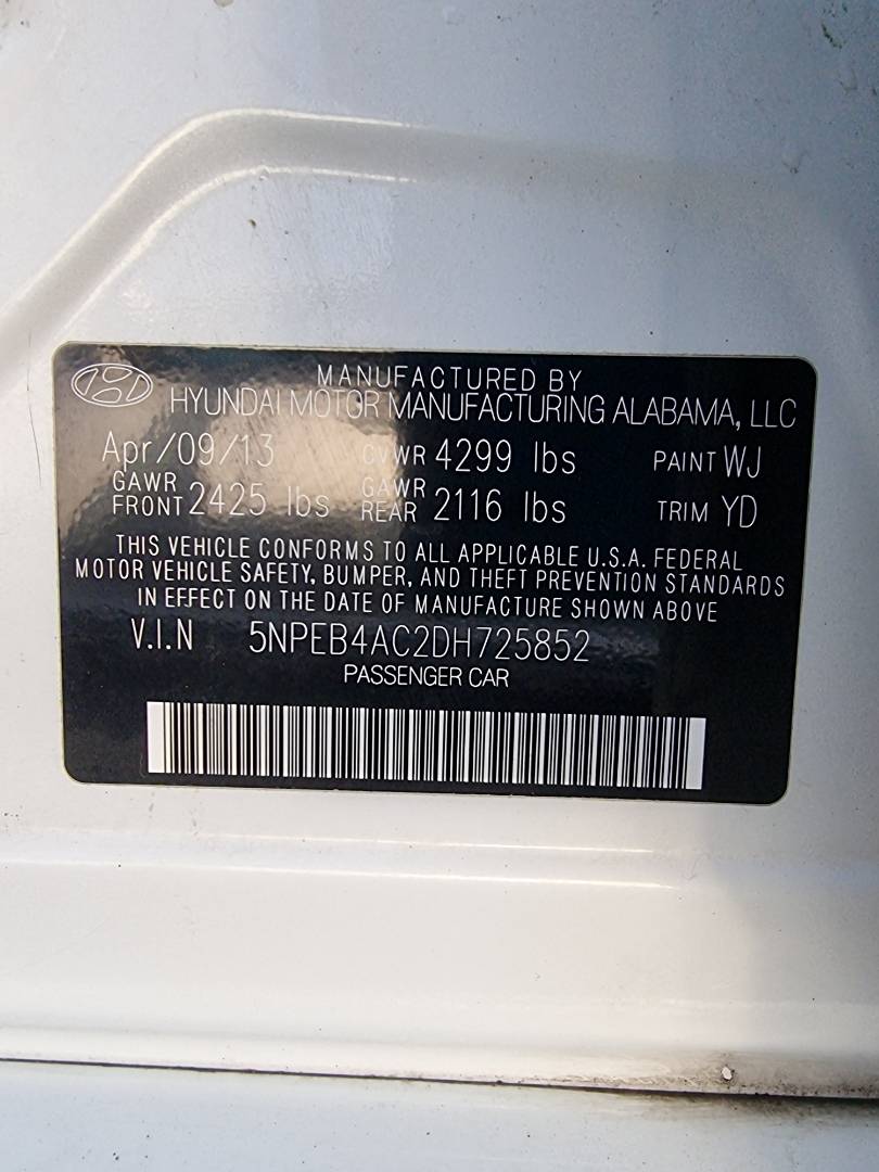 2013 HYUNDAI SONATA — 112319 Miles — Lot 125487 — Main - Marhaba Auctions Used Cars - Image 9