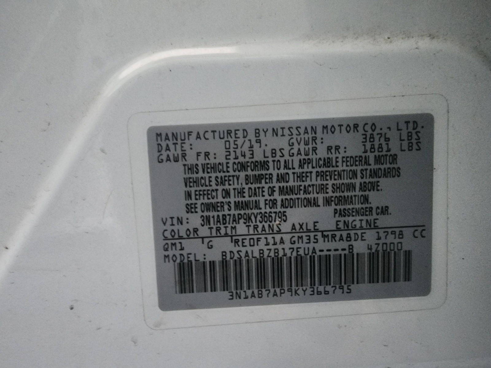 2019 NISSAN SENTRA — 108381 Miles — Lot 63087344 — Al Quoz - Marhaba Auctions Used Cars - Image 9