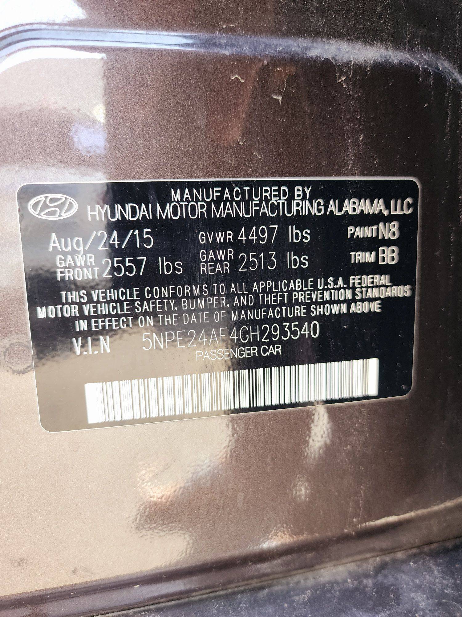 2016 HYUNDAI SONATA — 127502 Miles — Lot 4GH293540 — Souq - Marhaba Auctions Used Cars - Image 9