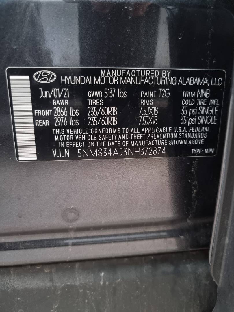 2022 HYUNDAI SANTA FE — 69873 Miles — Lot 215487 — Ind. 12 - Marhaba Auctions Used Cars - Image 10