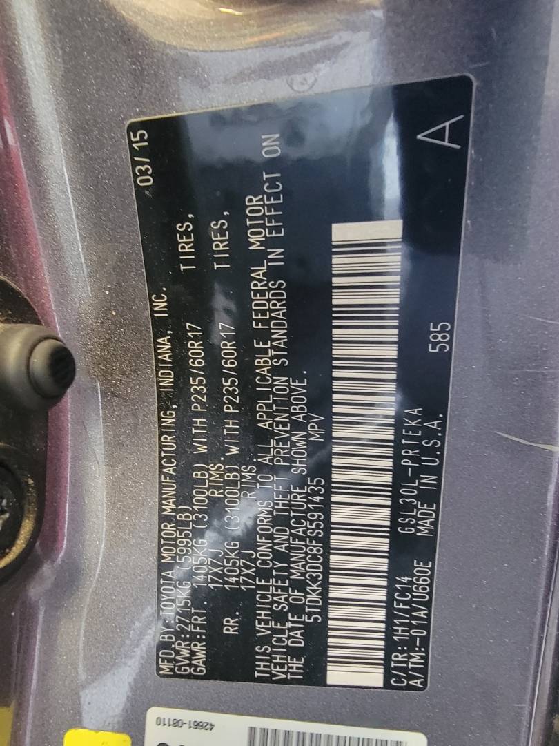 2015 TOYOTA SIENNA — 170260 Miles — Lot S591435 - Marhaba Auctions Used Cars - Image 9