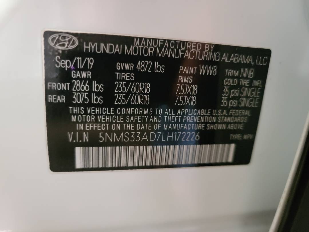 2020 HYUNDAI SANTA FE — 69179 Miles — Lot 172226 - Marhaba Auctions Used Cars - Image 9