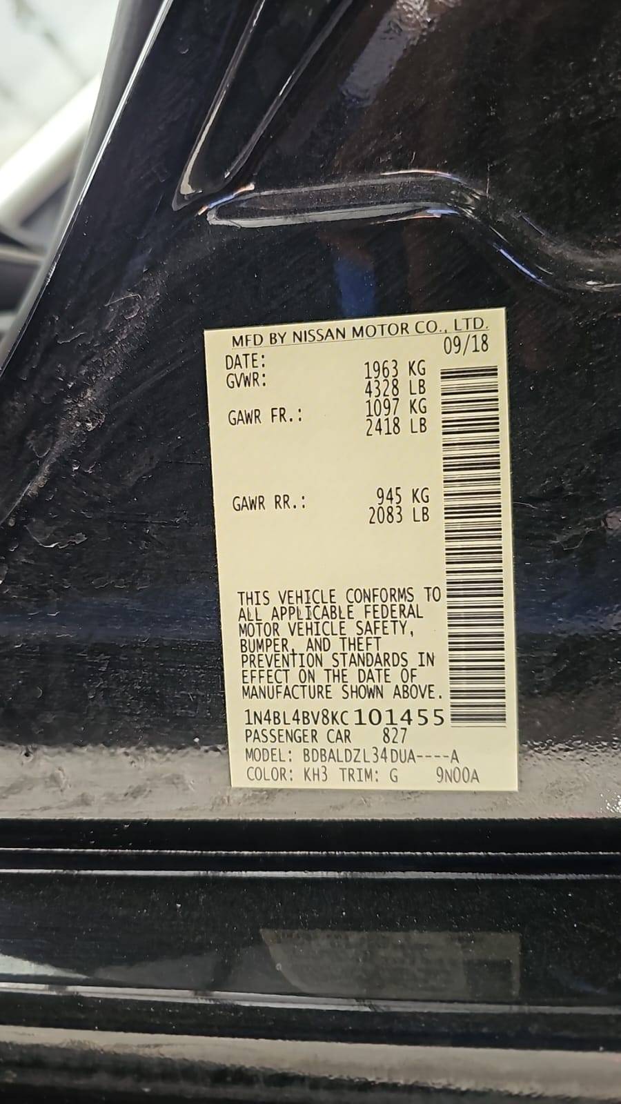 2019 NISSAN ALTIMA — 73519 Miles — Lot 101455 — Souq - Marhaba Auctions Used Cars - Image 4