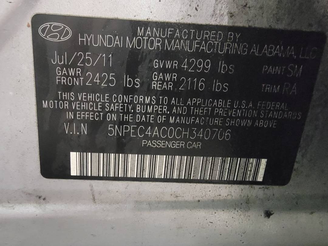 2012 HYUNDAI SONATA — 174385 Miles — Lot 37962374 - Marhaba Auctions Used Cars - Image 10