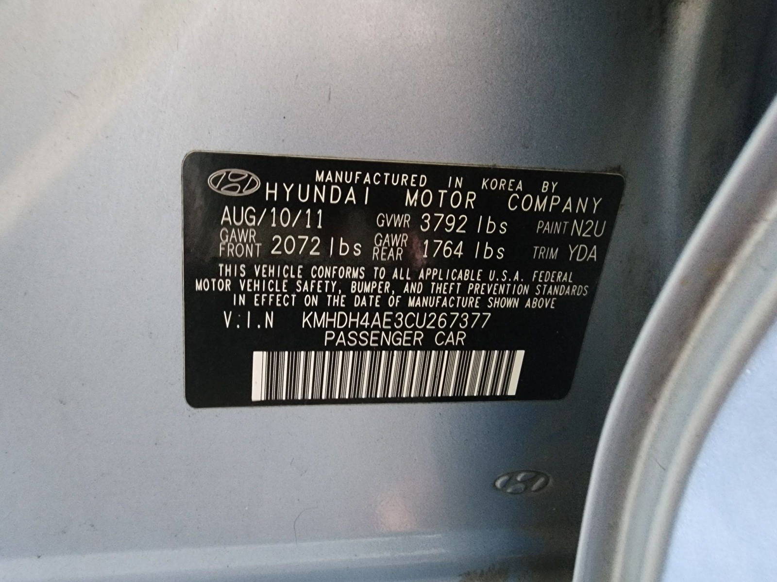 2012 HYUNDAI ELANTRA — 152745 Miles — Lot 38512723 — Souq - Marhaba Auctions Used Cars - Image 9