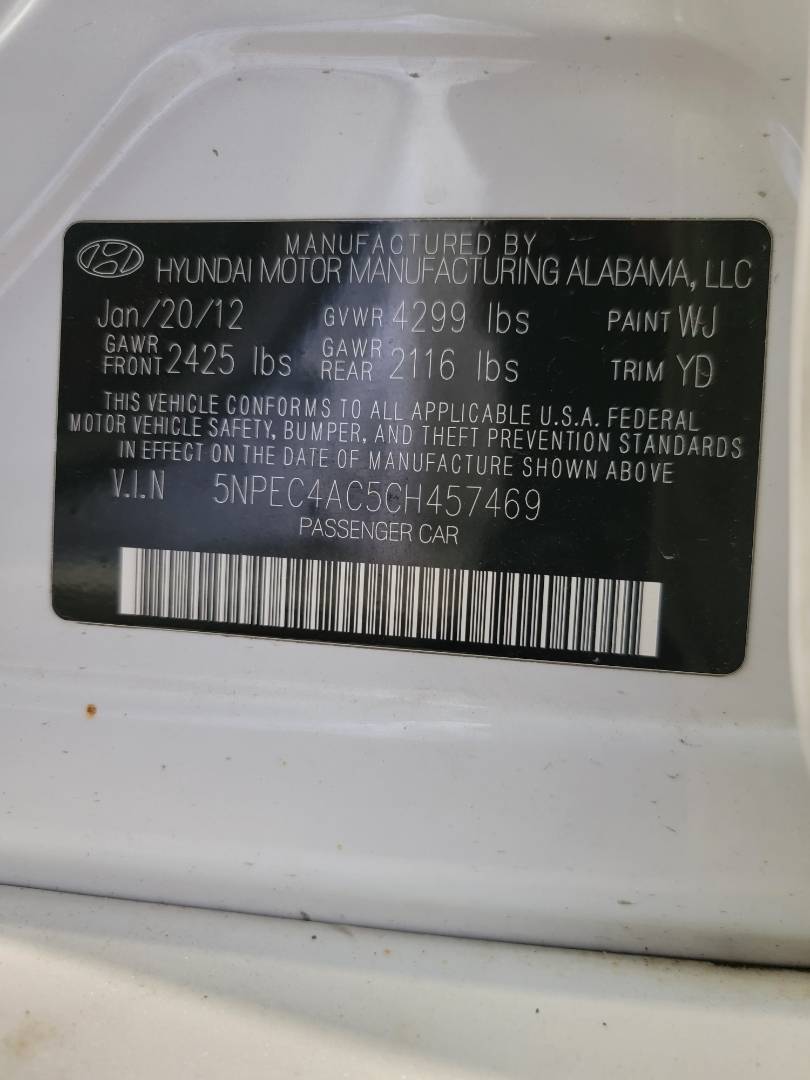 2012 HYUNDAI SONATA — 162587 Miles — Lot CH457469 - Marhaba Auctions Used Cars - Image 11