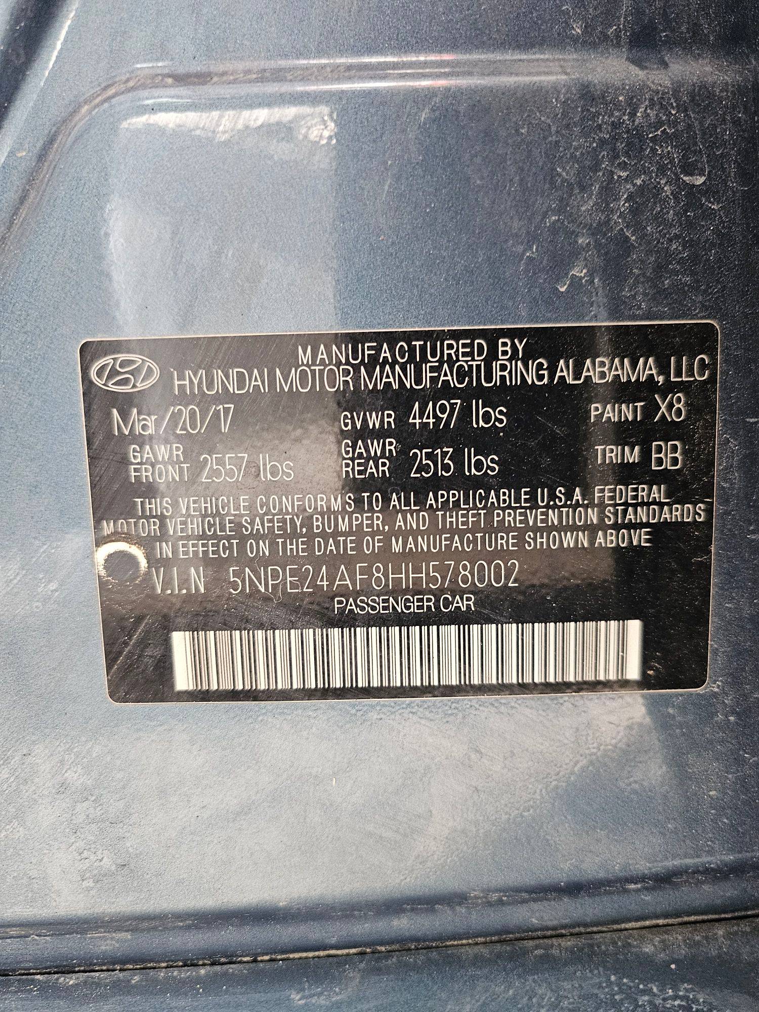 2017 HYUNDAI SONATA — 151210 Miles — Lot 8HH578002 — Souq - Marhaba Auctions Used Cars - Image 10