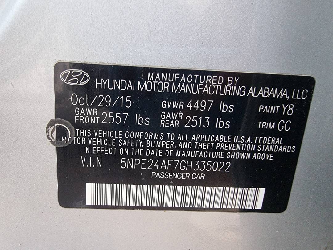 2016 HYUNDAI SONATA — 129338 Miles — Lot 154874 — Ind. 12 - Marhaba Auctions Used Cars - Image 9