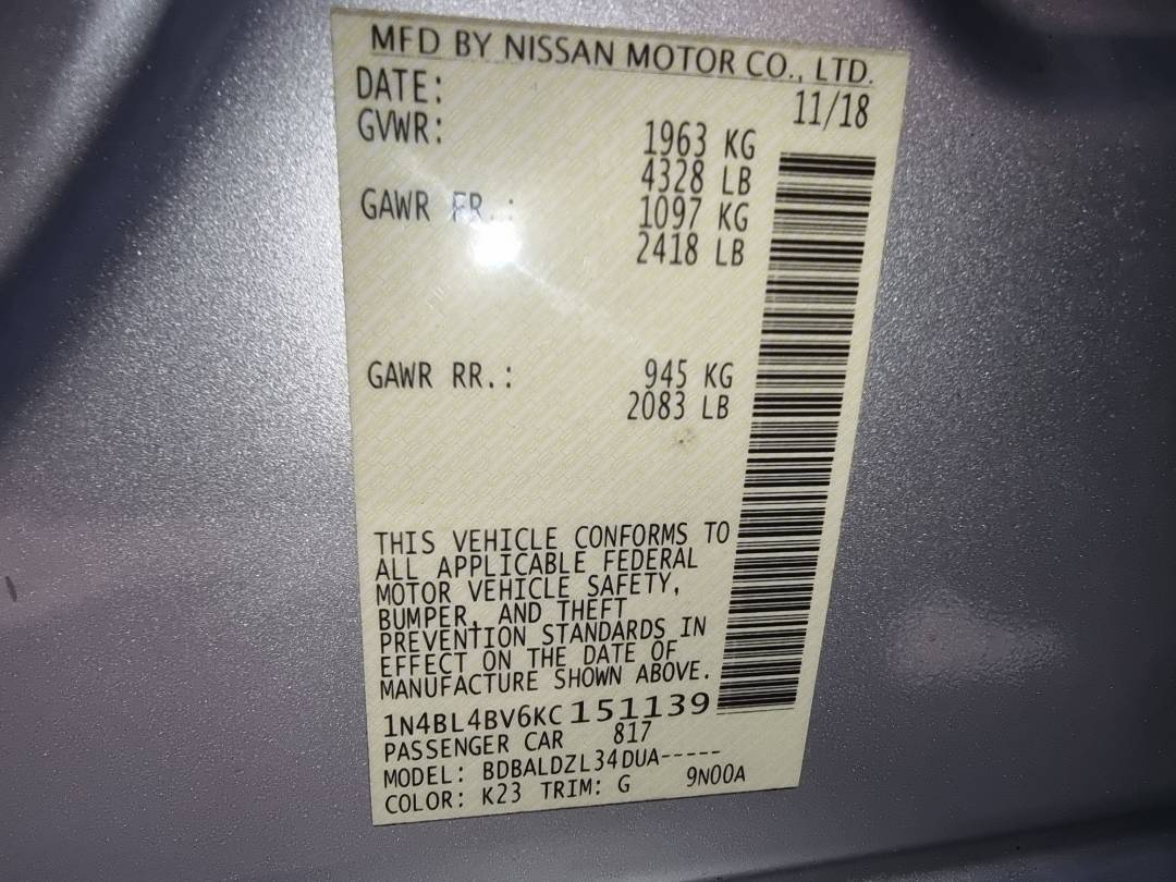 2019 NISSAN ALTIMA — 109246 Miles — Lot 40524814 - Marhaba Auctions Used Cars - Image 7