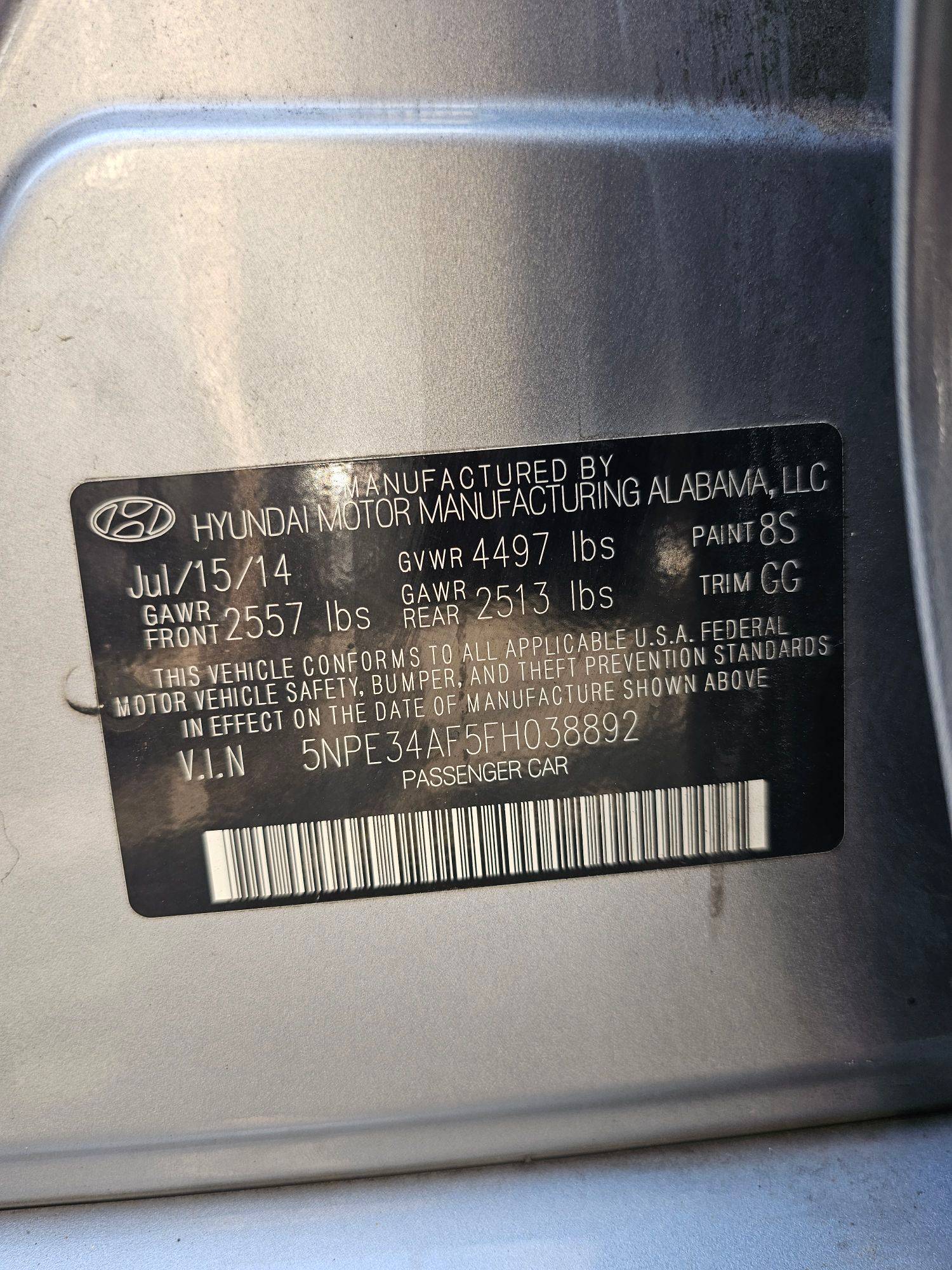 2015 HYUNDAI SONATA — 114233 Miles — Lot FH038892 — Souq - Marhaba Auctions Used Cars - Image 10