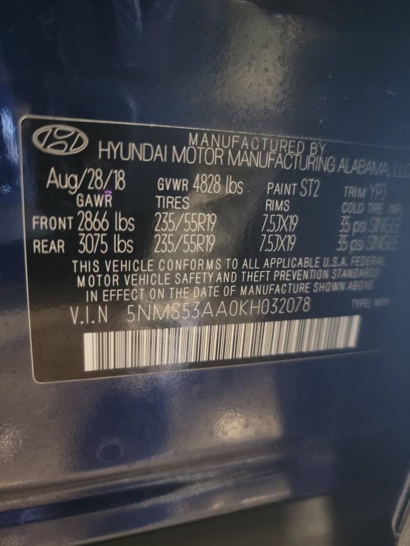 2019 HYUNDAI SANTA FE — 93760 Miles — Lot H032078 - Marhaba Auctions Used Cars - Image 3