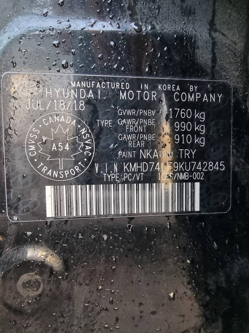 2019 HYUNDAI ELANTRA — 144424 KM — Lot 215487 — Main - Marhaba Auctions Used Cars - Image 9
