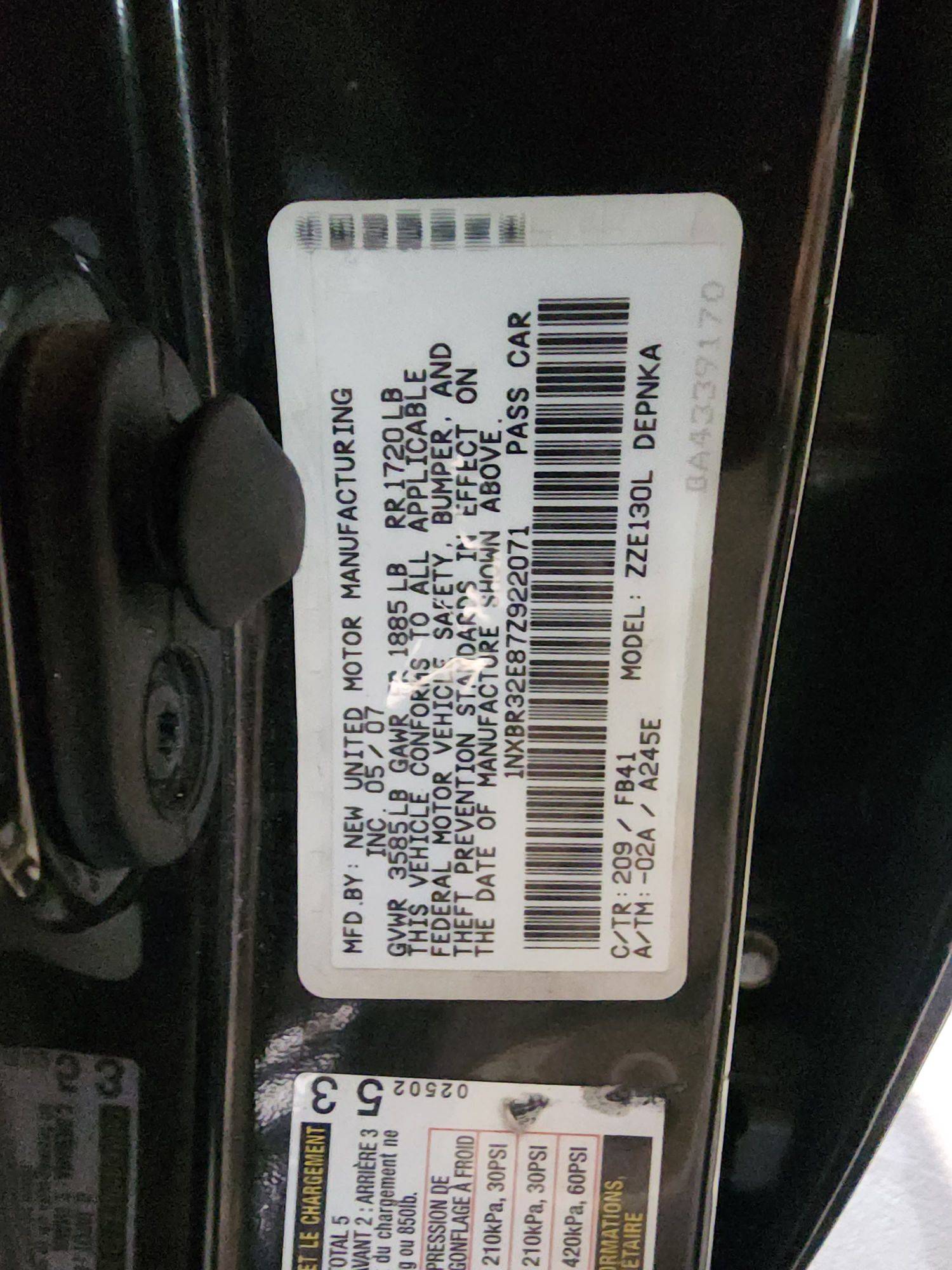 2007 TOYOTA COROLLA — 208131 Miles — Lot 922071 — Al Quoz - Marhaba Auctions Used Cars - Image 11