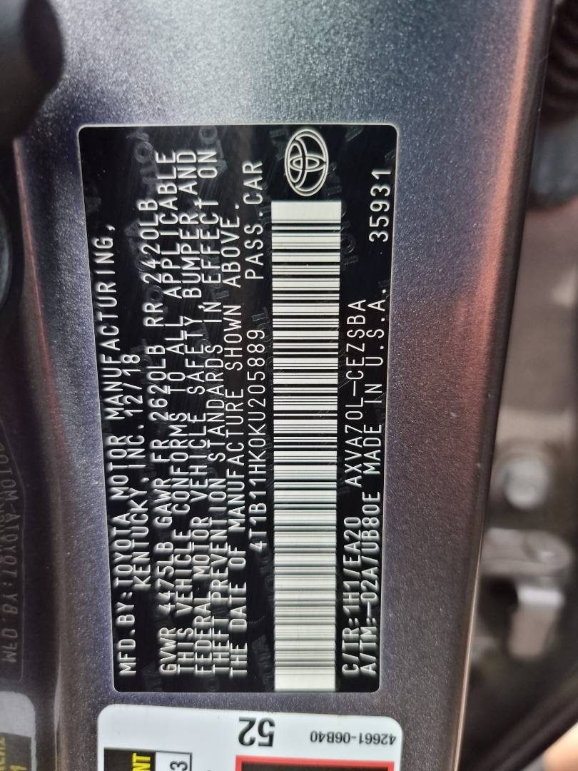2019 TOYOTA CAMRY — 114278 Miles — Lot 125478 — Main - Marhaba Auctions Used Cars - Image 9