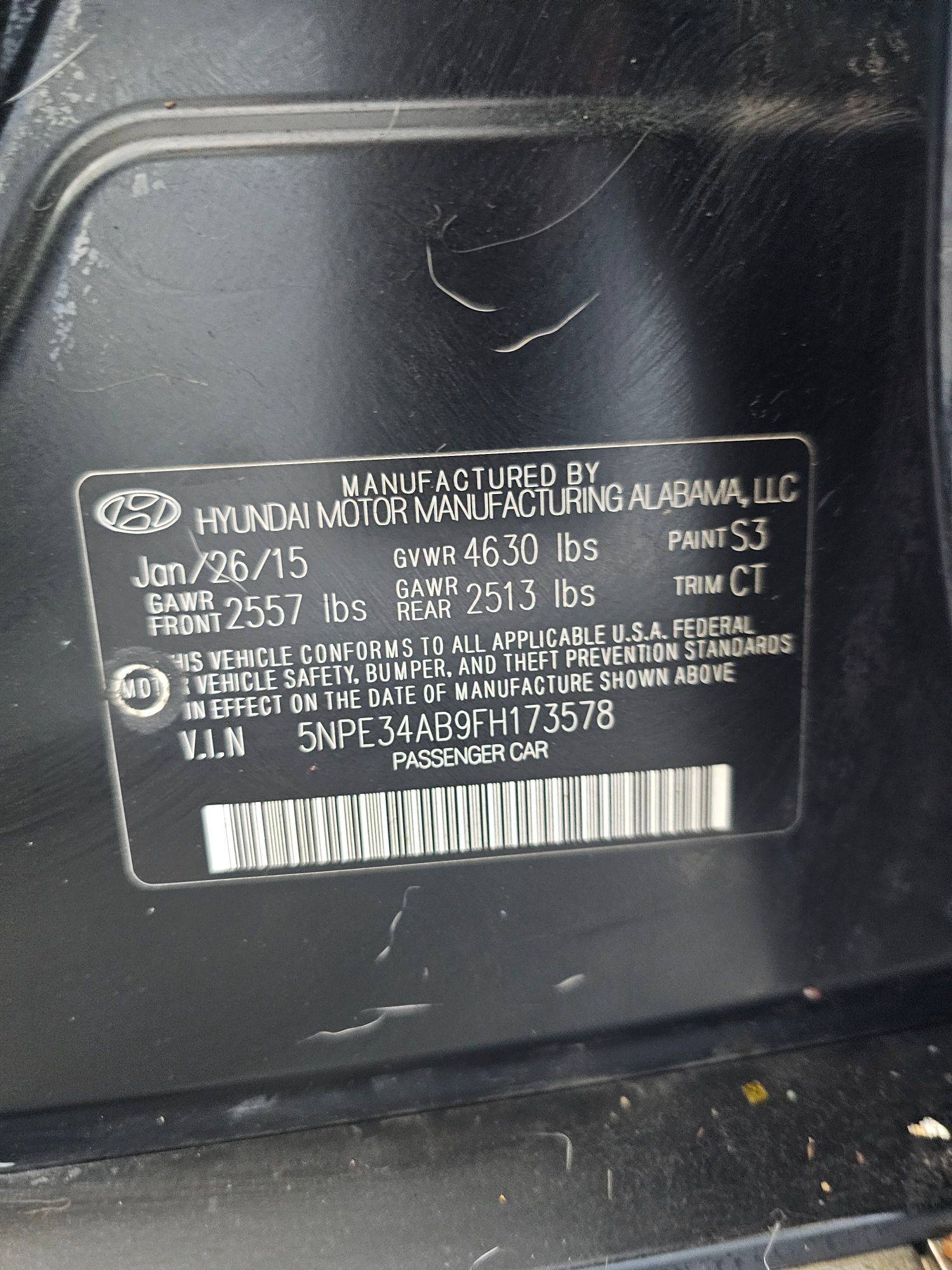 2015 HYUNDAI SONATA — 130033 Miles — Lot B9FH173578 — Souq - Marhaba Auctions Used Cars - Image 10