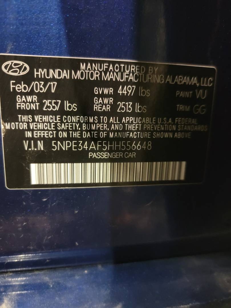 2017 HYUNDAI SONATA — 178576 Miles — Lot 556648 - Marhaba Auctions Used Cars - Image 3