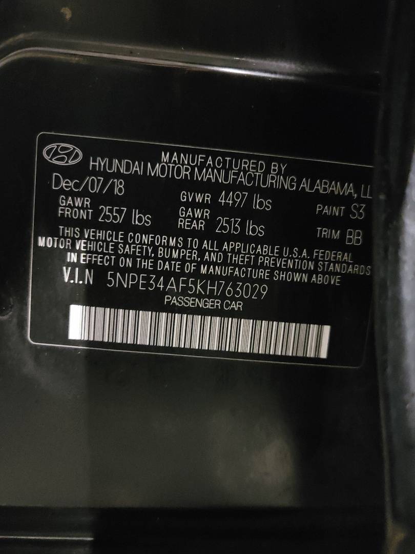 2019 HYUNDAI SONATA — 125989 Miles — Lot 76750754 — Main - Marhaba Auctions Used Cars - Image 10