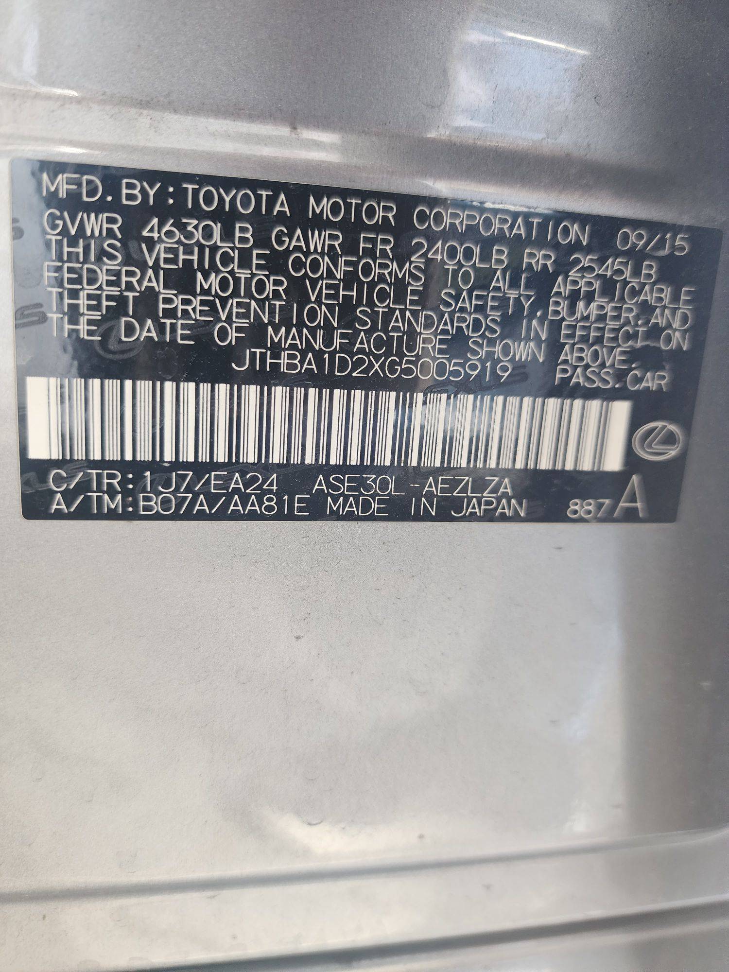2016 LEXUS IS 200T — 67536 Miles — Lot 66905923 - Marhaba Auctions Used Cars - Image 3