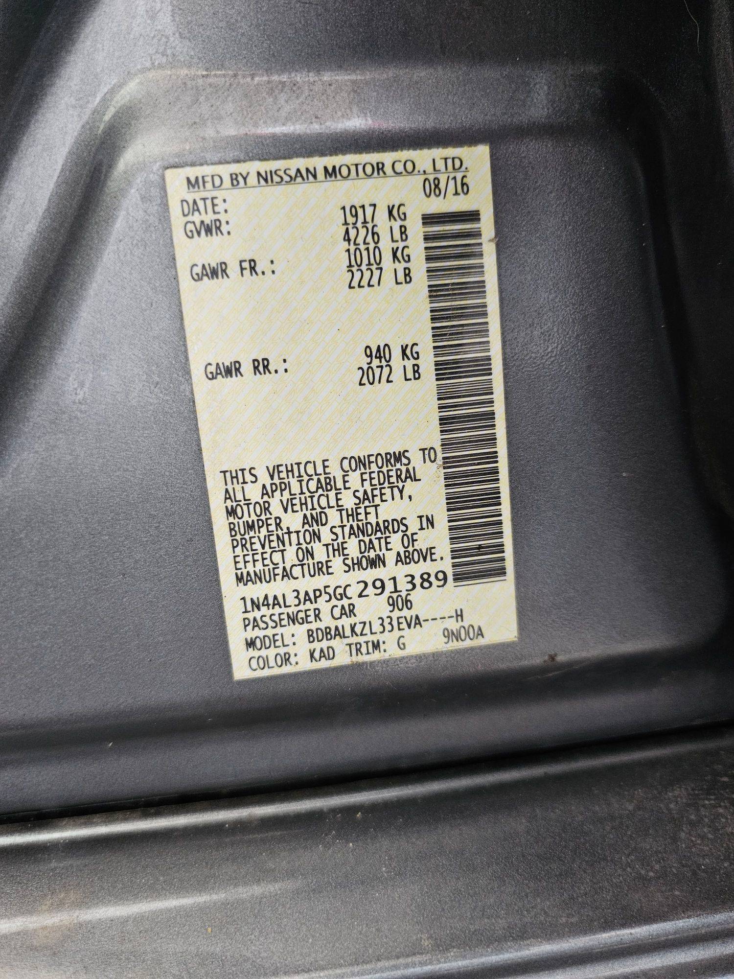 2016 NISSAN ALTIMA — 139962 Miles — Lot 5GC291389 — Souq - Marhaba Auctions Used Cars - Image 10