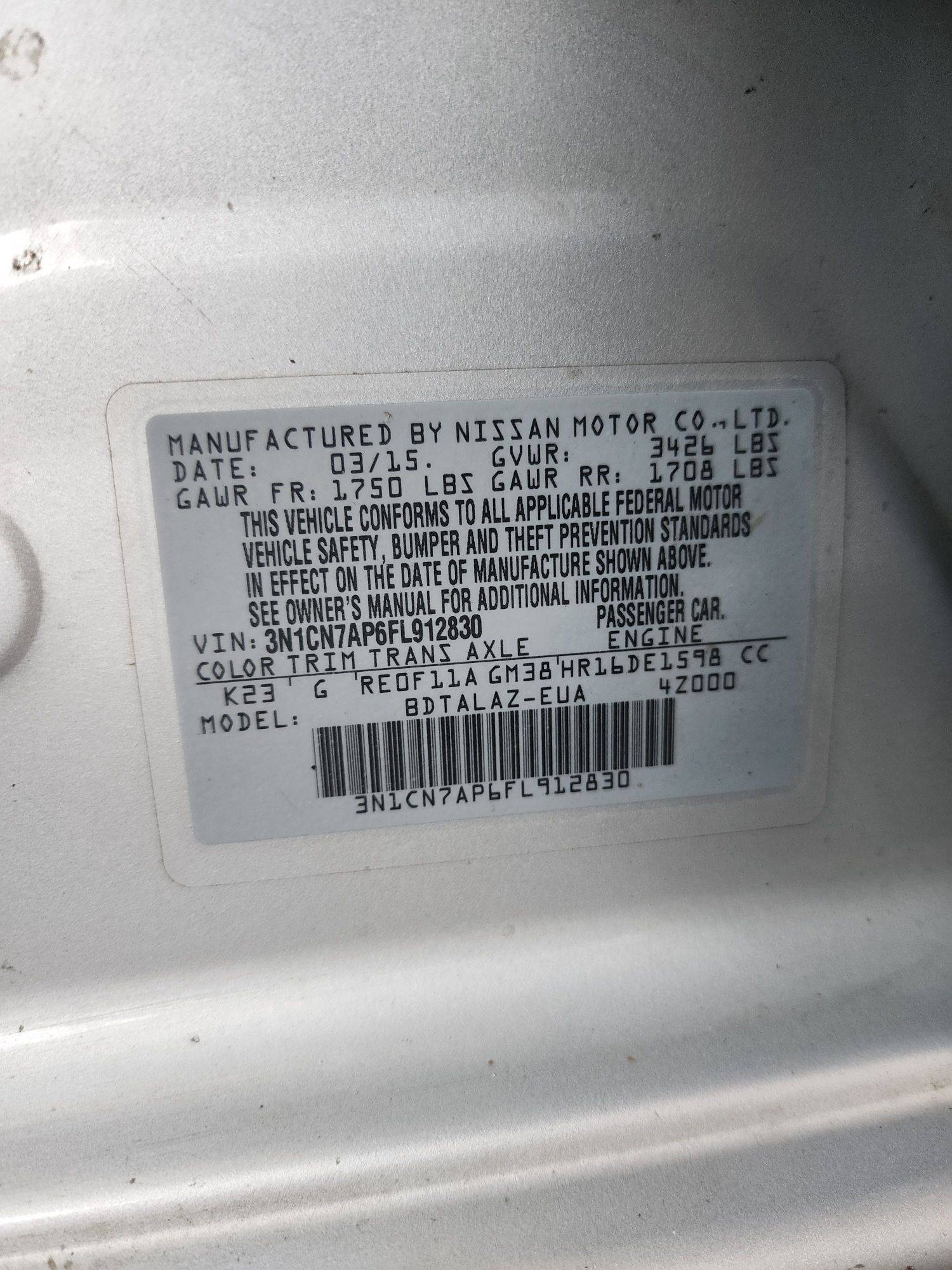 2015 NISSAN VERSA — 121212 Miles — Lot 6FL912830 — Souq - Marhaba Auctions Used Cars - Image 9