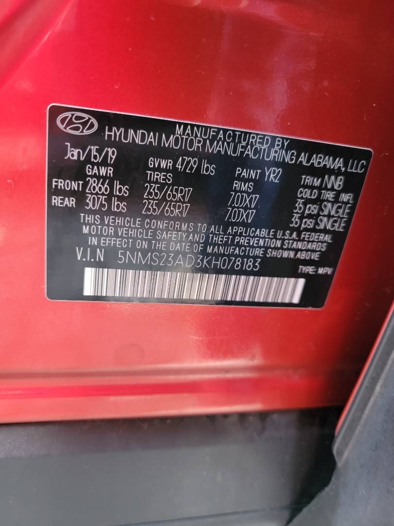2019 HYUNDAI SANTA FE — 66787 Miles — Lot 83082324 — Souq - Marhaba Auctions Used Cars - Image 10