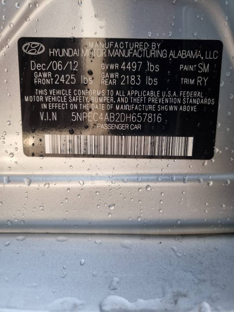 2013 HYUNDAI SONATA — 40674 Miles — Lot DH657816 — Ind. 12 - Marhaba Auctions Used Cars - Image 9