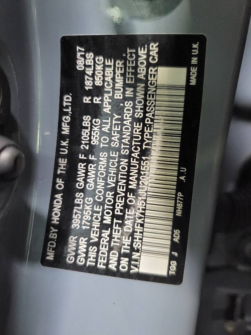 2018 HONDA CIVIC — 151590 Miles — Lot U201551 - Marhaba Auctions Used Cars - Image 10
